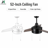 Ventilateur de plafond décoratif moderne de 52 pouces avec lumière LED, 3 pales en bois, finition noire pour salon intérieur
