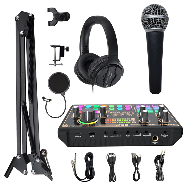 Top Sale Professional Recording Musical Full Set Microphone With Multiple Sound Effects Sound Card for Live Broadcast Sound Card