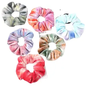 New Women Velvet Scrunchies Tie-dye Hair Ties Girls Ponytail Holder Elastic Hair Accessories