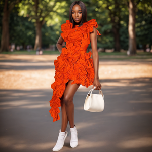 Robe de soirée en gros : Nouveaux produits de mode, couleur unie, dos nu, plissée irrégulière, sexy, été, naturelle - Product Image 3
