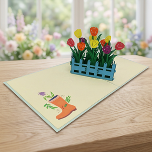 Tarjetas de Felicitación 3D con Diseño de Tulipán, Hechas a Mano en Hanói, Corte Láser, Kirigami, Papel Artesanal, Souvenir, Precio Económico, Viet-craft - Product Image 1