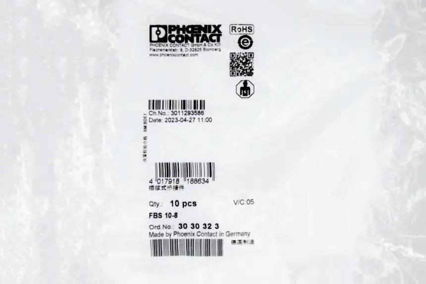 เทอร์มินัลบล็อกสตริป อุปกรณ์เสริมอัตโนมัติไฟฟ้า Phoenix 3030323-FBS 10-8 - สะพานปลั๊กอิน