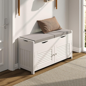 White Entryway <strong>Storage</strong> <strong>Bench</strong> with Lift Top, 2-Seat Shoe Rack Cabinet with Adjustable Shelf <strong>for</strong> <strong>Hallway</strong> - Product Image 1