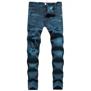 Vaqueros ajustados personalizados para hombre Pantalones de mezclilla lavados rasgados Jeans de hombre de talla grande