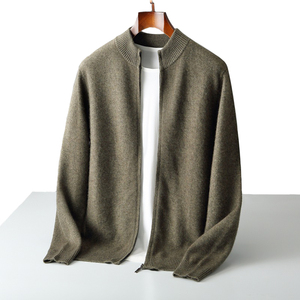 Áo len dệt kim thiết kế logo tùy chỉnh, áo cardigan len cashmere cổ cao mùa đông nam, áo khoác len dệt kim có khóa kéo nam - Product Image 1
