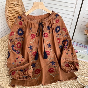 Camisas <span class=keywords><strong>de</strong></span> Primavera Vintage para Mujer, con Mangas Abullonadas y Bordados, <span class=keywords><strong>Blusas</strong></span> Casuales para Dama - Product Image 3