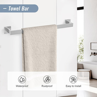 Ensemble de 5 accessoires de salle de bain suspendus, support mural auto-adhésif en acier inoxydable, barre porte-serviettes de 24 pouces avec crochet