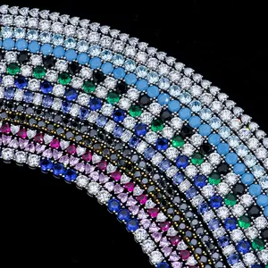 Hip Hop Jewelry 925 Silver 3mm 4mm 5mm Pink Blue Black Round Oval Heart Gra Vvs Cz Moissanite Diamond Tennis Chain Bracelets