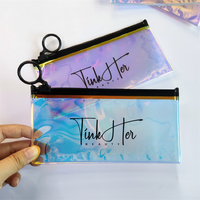 Mini sac à fermeture éclair en plastique holographique Pvc rose personnalisé avec Logo imprimé pour bijoux Bracelet boucle d'oreille anneau pochette d'emballage