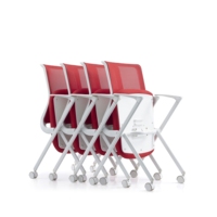 Chaise de formation ergonomique moderne en maille avec design pliable, mouvement oscillant, empilable, cadre en métal blanc pour bureau/conférence