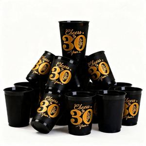Lot de 12 gobelets de fête pour 30e anniversaire, noirs et dorés, gobelets en plastique « Longue vie aux années » pour célébration - Product Image 4