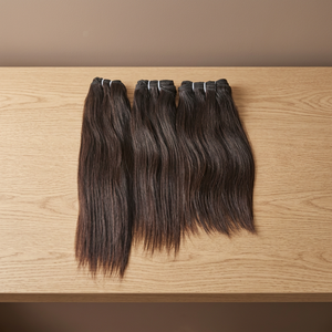 Extensiones de paquete Frontal de onda de agua recta sedosa de pelo indio virgen Natural 100% con cinta de trama doble cruda características invisibles - Product Image 3