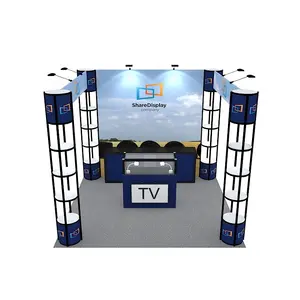 Portable Aluminum Alloy Custom Tension Fabric Backdrop Acrylic Showcase Storage Cabinet LED Spiral Tower Booth Exhibition