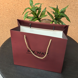 30*13.5*26cm Burgundy <strong>logo</strong> Black UV <strong>Paper</strong> <strong>Bag</strong>, Matte/glossy Finish <strong>with</strong> Gold Cotton Rope Handle, Customization Available. - Product Image 1