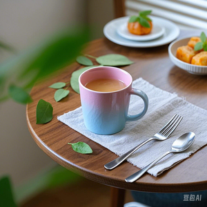 Taza <span class=keywords><strong>de</strong></span> café creativa <span class=keywords><strong>de</strong></span> color macarrón con gradiente <span class=keywords><strong>de</strong></span> cerámica moderna superpuesta rosa azul crema verde brillante estilo Ins con color personalizado - Product Image 4