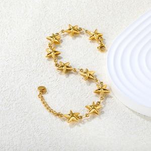 Factory Wholesale Stainless Steel Waterproof Chunky Star <b>Bracelet</b> 18K PVD Gold Plated <b>Charm</b> Trendy Jewelry <b>Bracelet</b> for Women - Product Image 3