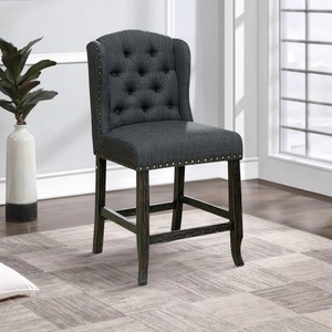 Bega 24 Inch Counter Height Modern Adjustable Wingback Tufted Smooth Gray Wood Base Chair Set of 2 for Home <b>Bar</b> & Dining - Product Image 1