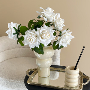 Giao hàng nhanh Hoa hồng giả lụa màu hồng 48cm thân đơn, chất liệu như thật, có lá, dùng để trang trí - Product Image 6