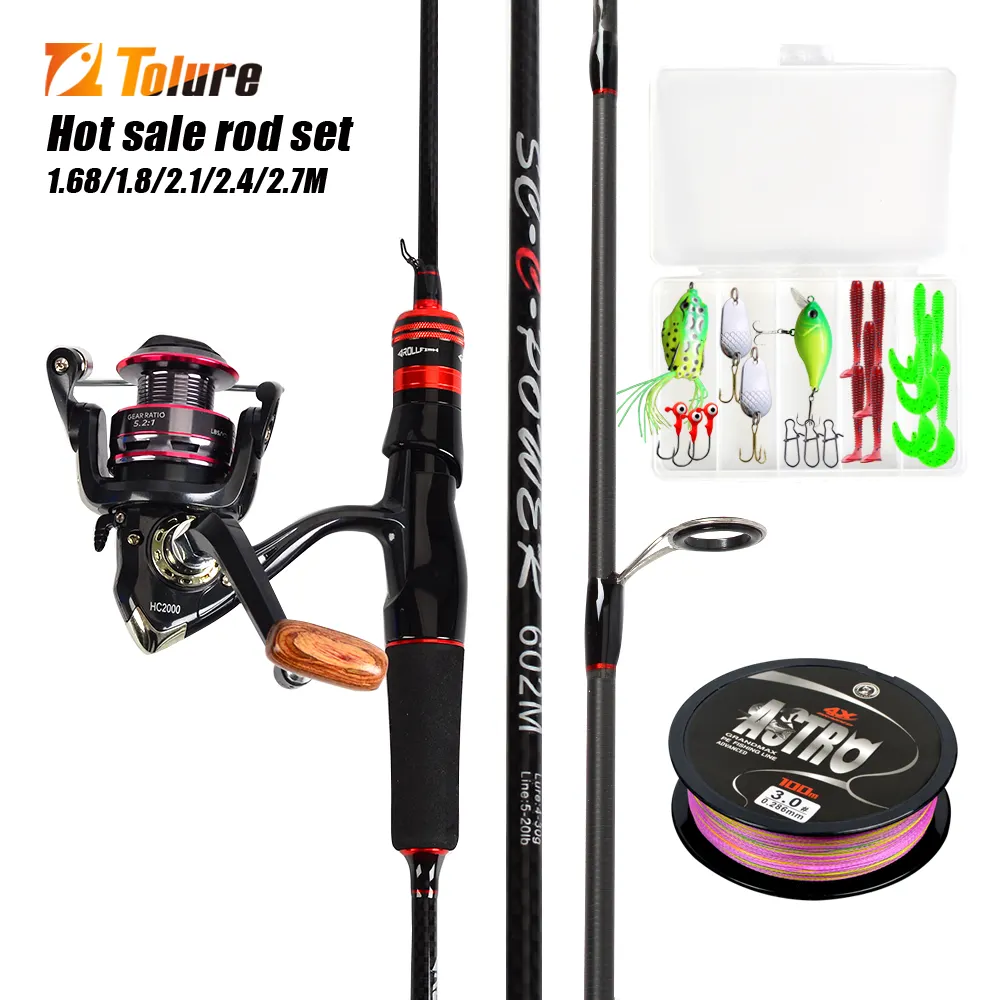 Toplure Carbon fiber 1.8m 2.1m 2.4m Spinning casting lure fishing rod and reel combo set fishing Kit fishing rod with reel pesca