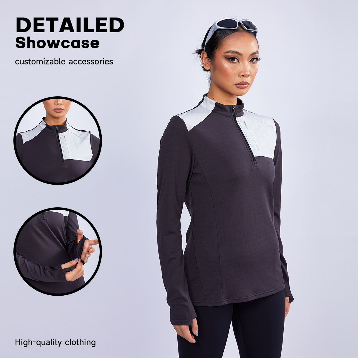 JIEJIN Women's Quarter Zip Workout Top Sweat-Wicking Gym T-shirt for Yoga Fitness Front Logo Placement