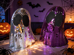 Boule disco d'Halloween, fantôme, décoration de fantôme effrayante et lumineuse pour fête dans une maison hantée, décoration effrayante en vert, argent, violet - Product Image 4