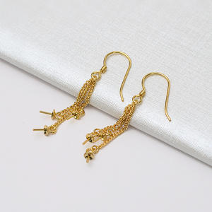 Composants de bijoux vides en argent S925, crochet d'oreille long à pampilles, chaîne simple, pendentif perle 8-11 mm, accessoires DIY pour femmes - Product Image 2