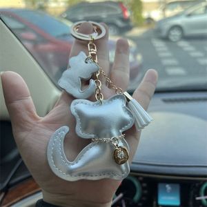 Cute Cartoon Cat Keychain PU Leather & Metal Alloy Car <b>Key</b> <b>Ring</b> Fashion Bag Pendant Silver/Gold Hanging Charm for Women & Girls - Product Image 6