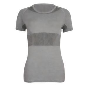 T-shirt sportif pour femme, bleu, manches courtes, col rond, coupe ajustée, séchage rapide, tricoté en polyester, logo imprimé, printemps été - Product Image 6