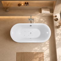 Bañera Ovalada Independiente Personalizada, Blanca Brillante, con Drenaje Central, para un Baño Romántico tipo Spa, 170 cm