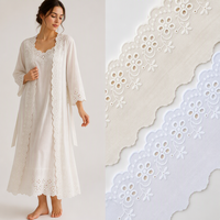 Bordir Katun Ivory Vintage dengan Renda Bunga, Kain Tulle Anti-statis, Gaya Formal/Seksi untuk Gaun Lingerie Wanita