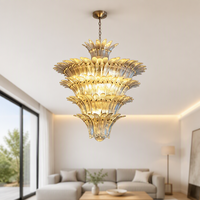 Lustre LED moderne fait main en fer et verre pour salon, cadre doré, verre personnalisé, idéal pour hall d'hôtel, mariage, villa