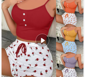 ชุดนอนผู้หญิง K2084 ลายดอกไม้แฟชั่น 2 ชิ้น ชุดนอนผู้หญิง มีสินค้าพร้อมส่ง - Product Image 2