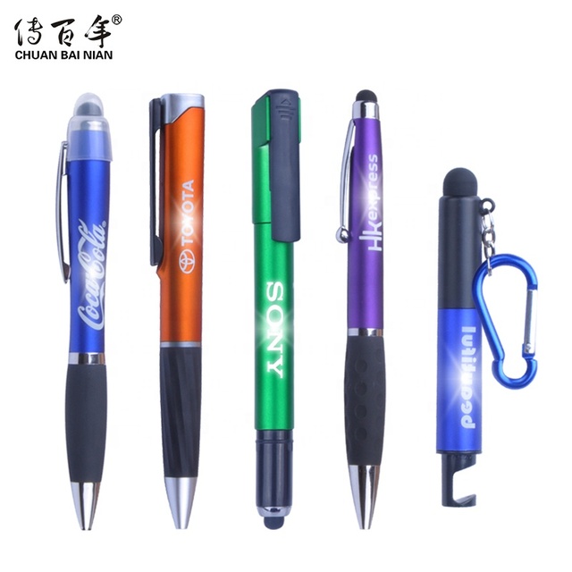 High Quality LED Light Multifunctional Plastic Ballpoint Pen Promotional Gift with Laser Logo
