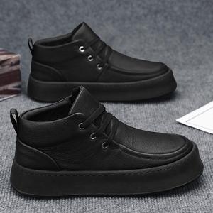 Men's Retro High <b>Top</b> Casual Boots Comfortable Soft-Sole Design Cotton Fabric Lace-Up Artificial Leather EVA Insole <b>Walking</b> Shoes - Product Image 4