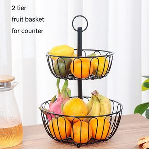 Rak Penyajian Buah Modern Ramah Lingkungan dari Kawat Logam Berpola Gulung Dua Tingkat untuk Meja Dapur, Nampan Pajangan Kue dan Camilan di Rumah - Product Image 2