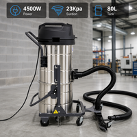 Aspirateur industriel humide et sec 4500W, 80L, en acier inoxydable, collecteur de poussière, forte aspiration pour chantier et atelier