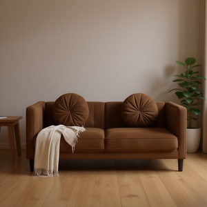 Modern Three Seat <b>Sofa</b> Brown Polyester Faux Suede Upholstered Living Room Furniture Solid <b>Wood</b> <b>Frame</b> Square Arm Tight Back - Product Image 2