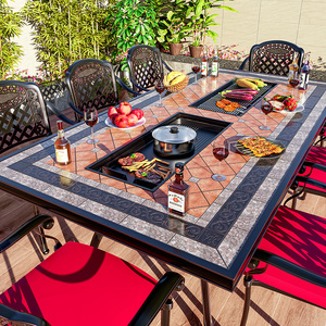 Multifunctional 6pc Metal Outdoor Furniture <b>Barbecue</b> <b>Table</b> Chairs for Restaurant Hotel Home Use for Courtyard Kitchen Dining Bis - Product Image 1