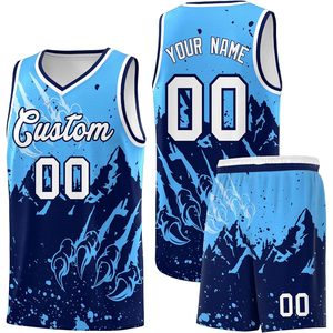Maillot de basket-ball personnalisé avec short, unisexe, col en V, sublimé, anti-humidité, nom et numéro personnalisés, uniforme d'équipe - Product Image 1