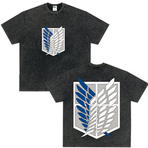 Washed retro anime <strong>Attack</strong> <strong>on</strong> <strong>Titan</strong> pattern <strong>T</strong>-<strong>shirt</strong>, men's cartoon comic <strong>T</strong>-<strong>shirt</strong>, men's retro oversized <strong>T</strong>-<strong>shirt</strong> - Product Image 1