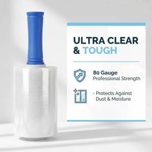 Stretch <b>Wrap</b> for Moving Heavy Duty <b>Clear</b> High Gloss Plastic <b>Wrap</b> Handles Reinforced Grade Packing Shipping Pallet Furniture - Product Image 4