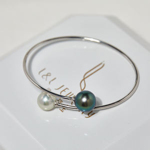 Chef-d'œuvre de la collection Signature, bracelet en or blanc massif 18 carats avec perles rondes <span class=keywords><strong>Akoya</strong></span> de Tahiti, tube creux 18 carats, cadeau personnalisé sur mesure - Product Image 2