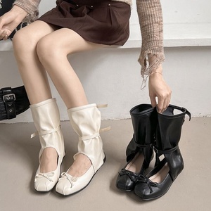 Botas de Mujer Modelo 2025, Estilo Occidental con Cordones, de Media Altura, con Tacón Cuadrado, Plisadas y con Capas, para Otoño/Primavera/Verano - Product Image 4
