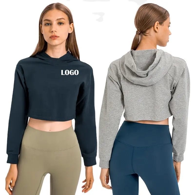 Vrouwen Korte Hoodie Hoge Kwaliteit Katoen Franse Badstof Plain Sweater Crop Top Custom Vrouwen Hoodies