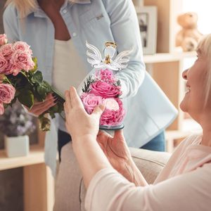 Figurines d'anges en verre avec roses éternelles préservées pour femmes, cadeaux pour la fête des mères, anniversaires, pour maman, grand-mère, sœur, épouse, fille - Product Image 4