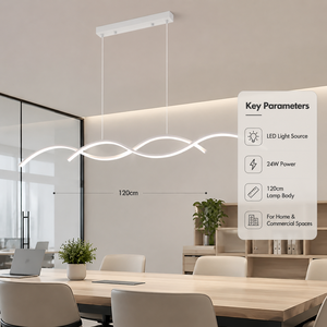 Suspension moderne en aluminium LED dimmable avec télécommande, tricolore, pour salle à manger, usage domestique et commercial, design vague 120 cm - Product Image 3