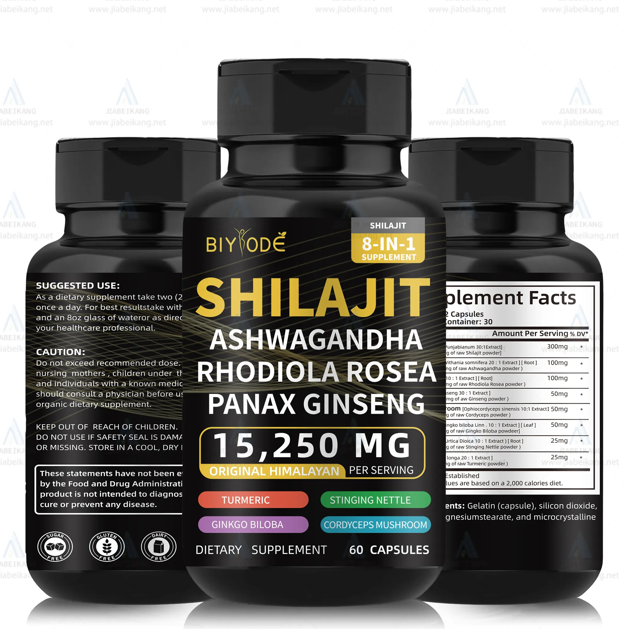 Neue wirksame fertige Formel Energie-Booster reines Himalaya-Shilajit + Ashwagandha + Ginseng 15250 mg 8 in 1 Shilajit-Kapseln