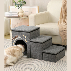 Sofá Gris para Mascotas, Cama para Perros, Escaleras de Felpa Tapizadas, Rampa para Mascotas con Espacio Oculto para Perros Pequeños - Product Image 6