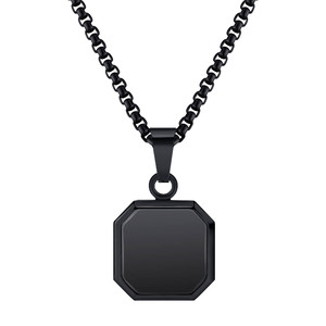 Felpa da <span class=keywords><strong>uomo</strong></span> con ciondolo quadrato nero in acciaio inossidabile collana lunga catena maglione - Product Image 1