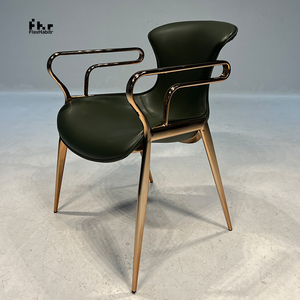 Modern <b>Dark</b> <b>Green</b> PU Leather Dining <b>Armchair</b> Rose Gold Metal Frame Upholstered Chair for Restaurant Hotel - Product Image 2